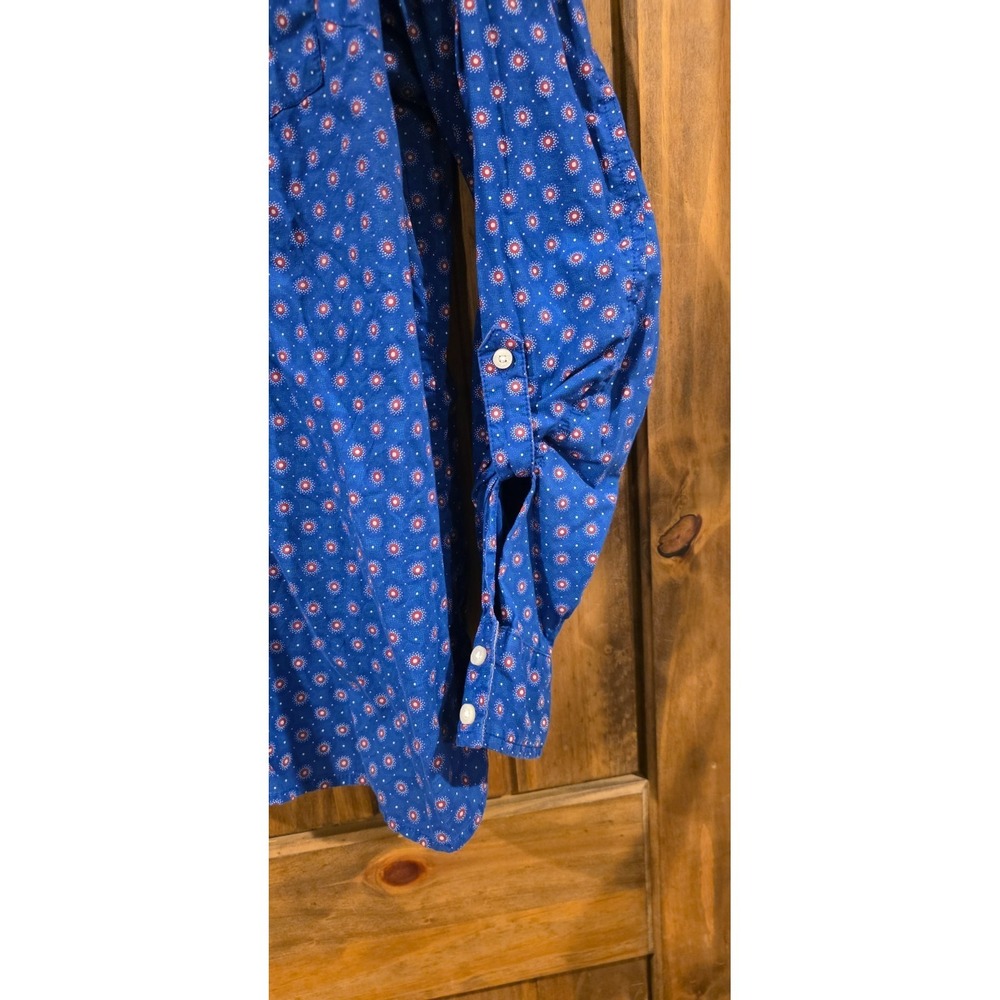 Tommy Hilfiger Button-Up Shirt Womens XL Blue All Over‎ Printed Roll-Tab Sleeve - Picture 4 of 6